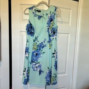 Blue Floral Sleeveless Fit & Flare Dress